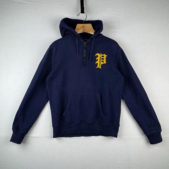 Vintage Polo Ralph Lauren Men’s Small Hoodie 1/4 Zip English Logo Blue *Read
